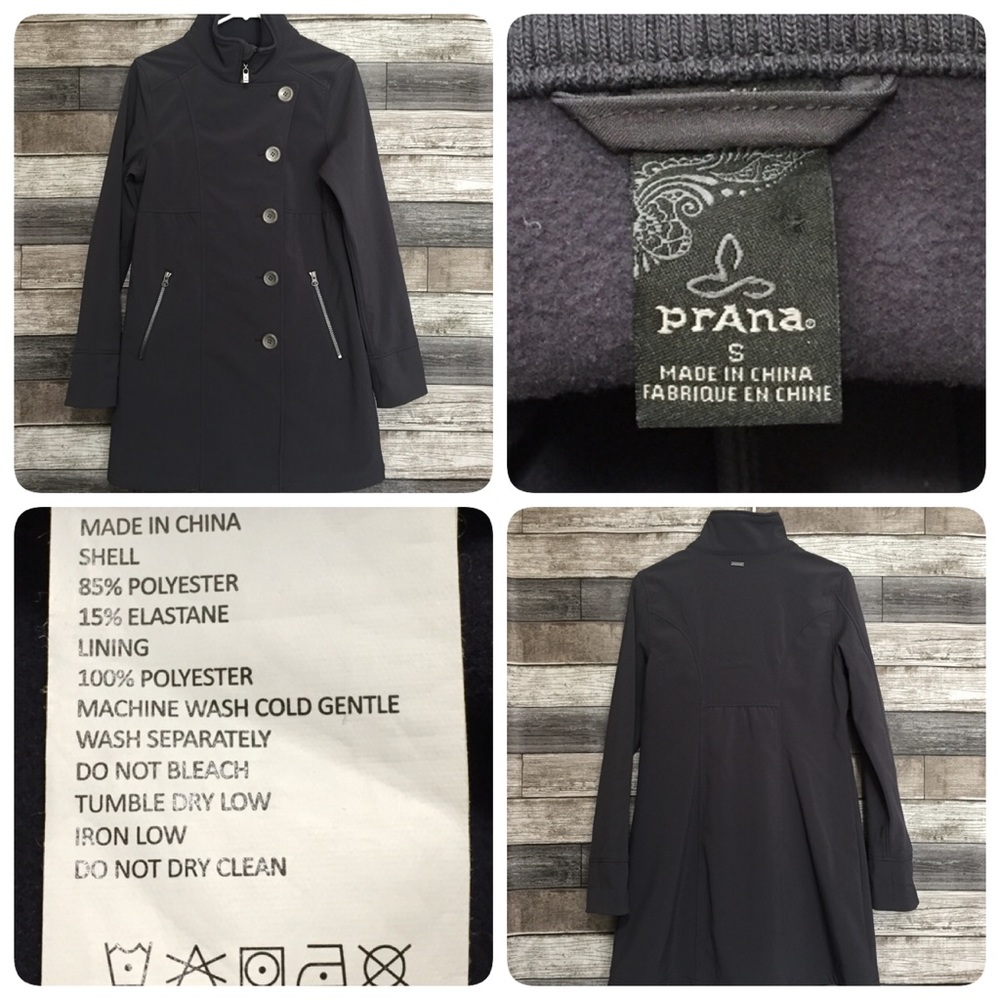 Prana Black Trench Coat with Silver Buttons